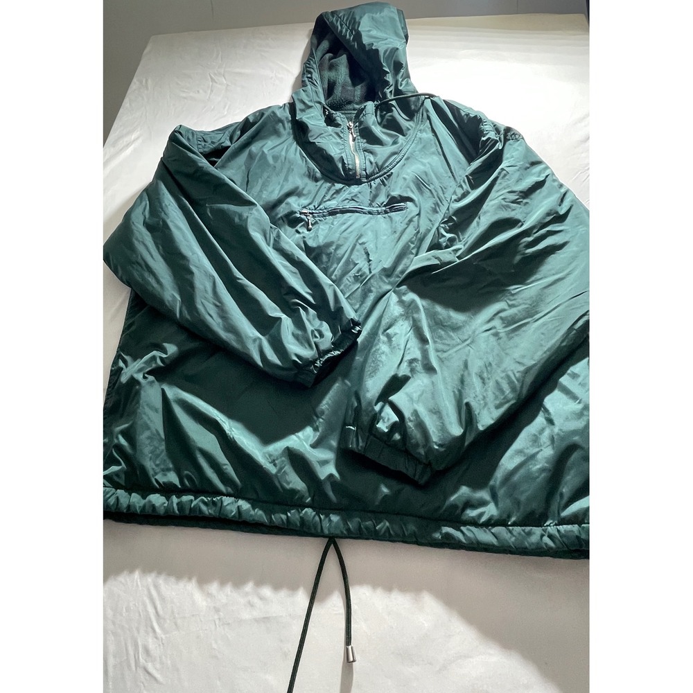 Vintage GAP Hooded Anorak Half Zip Pullover Green Nylon Fleece Lined Size L